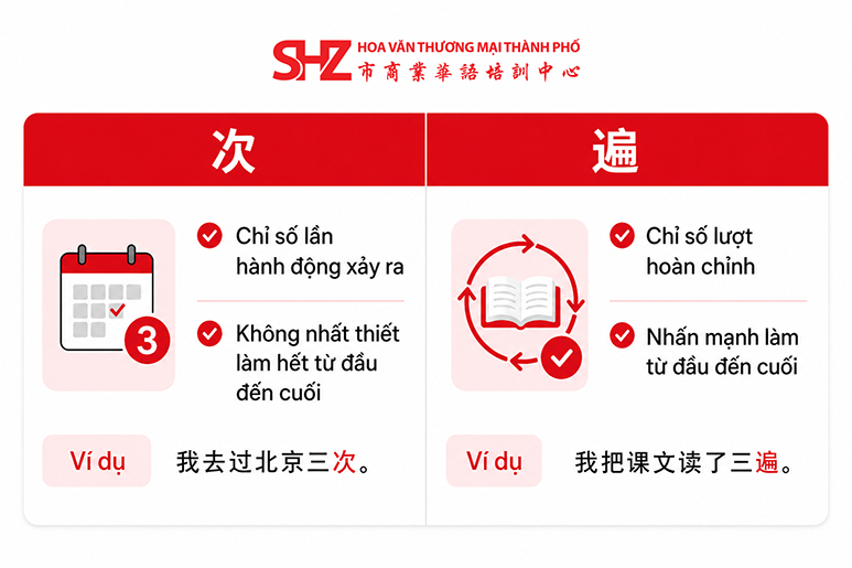 Sơ đồ giải thích sự khác nhau giữa 次 và 遍