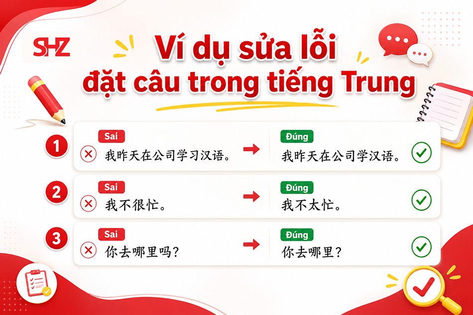 Ví dụ sửa lỗi đặt câu trong tiếng Trung