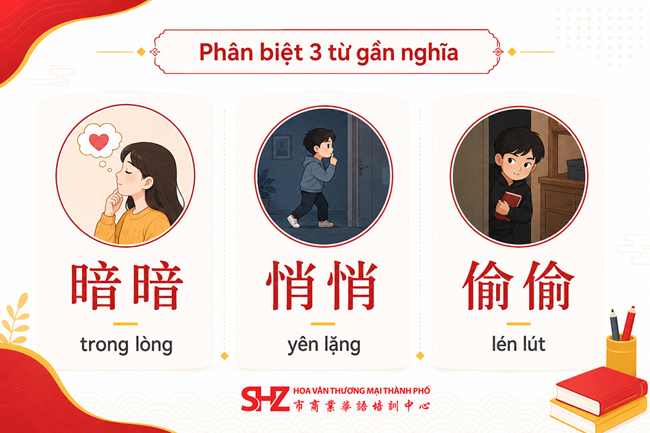 Phân biệt 暗暗 悄悄 偷偷 trong tiếng Trung