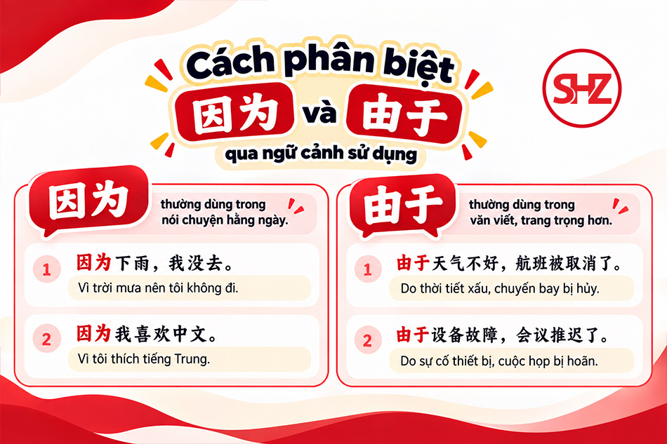 Cách phân biệt 因为 và 由于 qua ngữ cảnh sử dụng